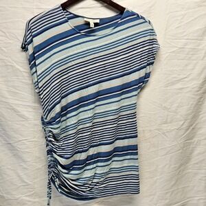 Jessica Simpson Maternity Top 1X Blue Striped Ruched Side‎ Drawstring Cap Sleeve
